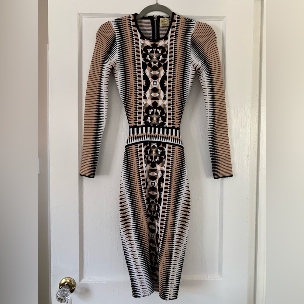 Torn By Ronny Kobo knit black, white, and nude dress